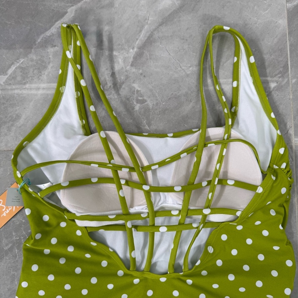 Women’s Kona Sol High Coverage One Piece Swimsuit Strappy Back Polka Dot Size XL - Picture 9 of 16
